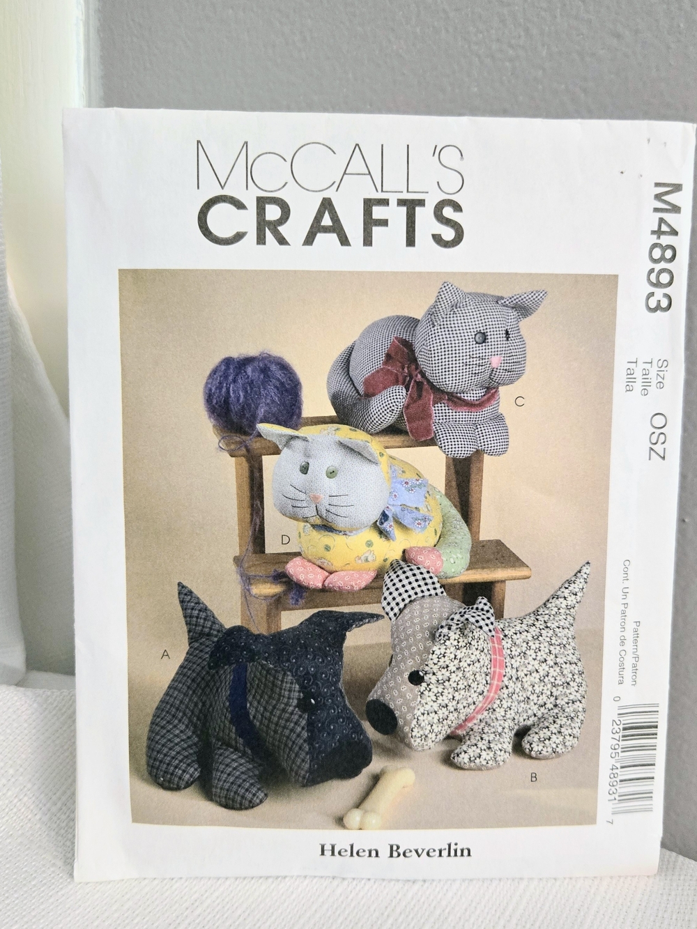 McCall's Crafts Calico Pets Sewing Pattern M4893 Helen Beverlin Dogs Cats
